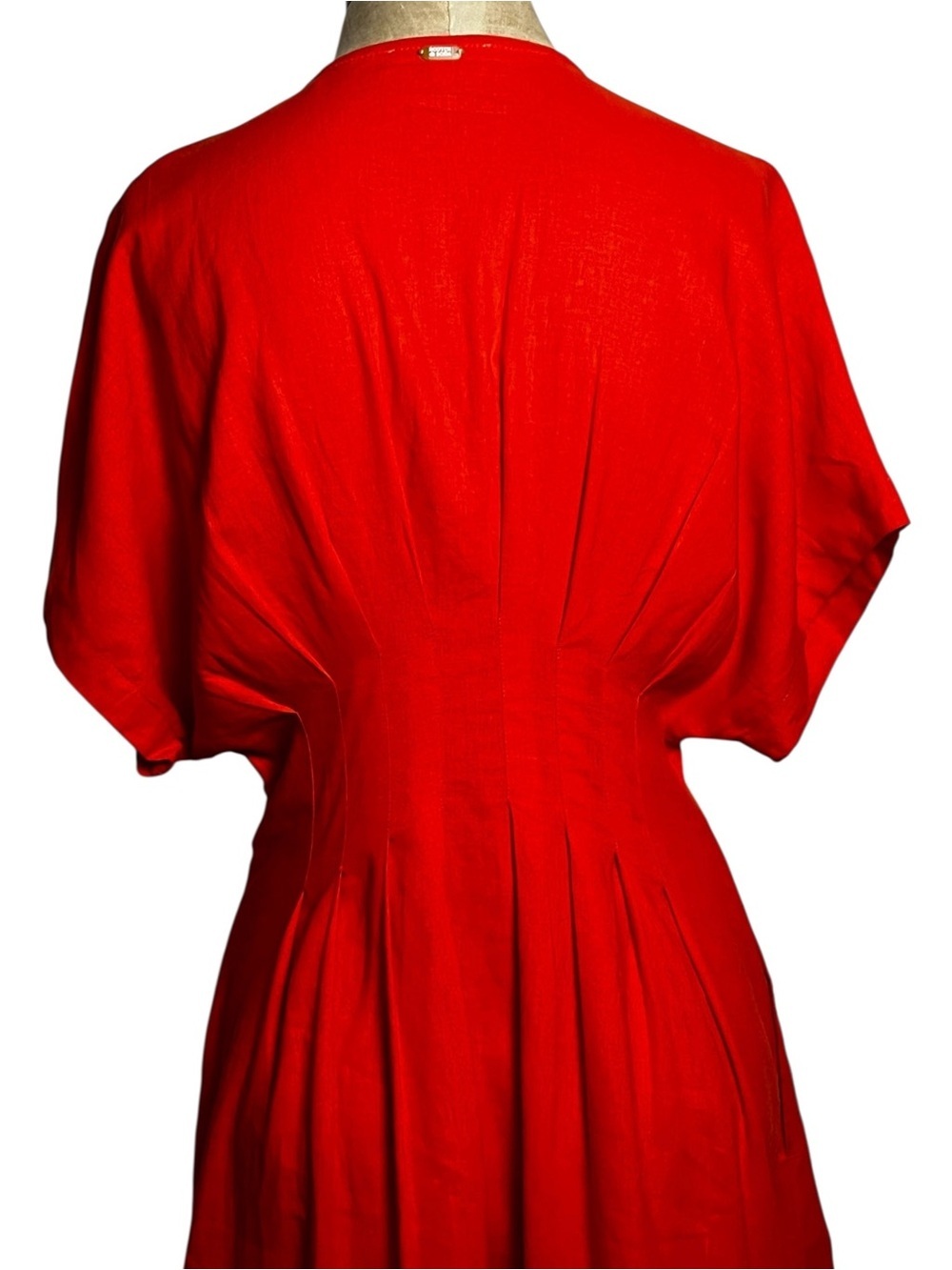 Scotch & Soda Pleated Dolman Sleeve Linen Blend Orange Midi Dress Small - Picture 9 of 14